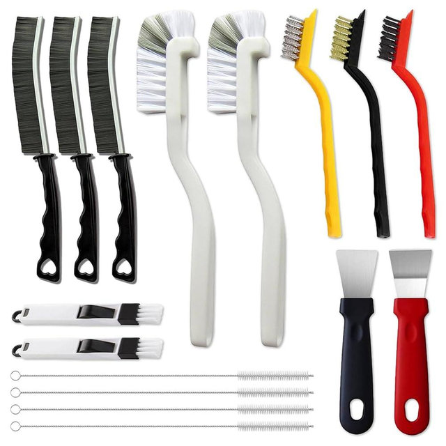 16Pcs Crevice Cleaning Brush Set, Hard Bristle Scrub Brushes Tools for Deep Cleaning Gap,Window Groove Cleaning Brush for Sliding Door, Sill, Tile Lines, Shutter, Corner, Sink, Teapot, Bottle (16 Pcs)