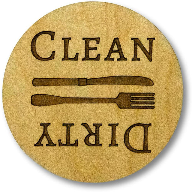 Dishwasher Magnet Clean Dirty Sign Maple Wood Non Scratching Easily Rotate - Clean and Dirty Dishwasher Magnet Sign for Dish Washer - Apartment Essentials New Home Move in Gift - 2.5 Inches