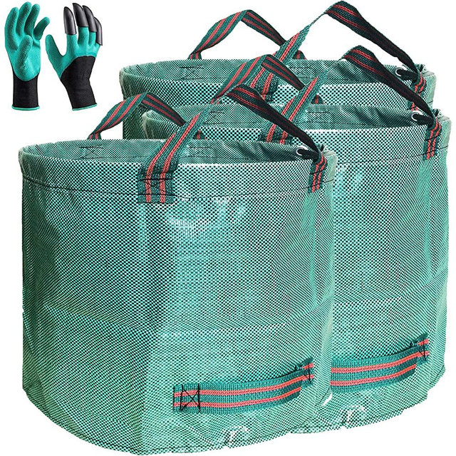 Professional 3-Pack 106 Gallons Lawn Garden Bags (D31, H31 inches) Reusable Yard Leaf Waste Bags with Coated Gardening Gloves - Storage Bag,Patio Bag,Laundry Container,Trash Can with 4 Handles