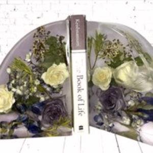 Bookends made from our wedding flowers