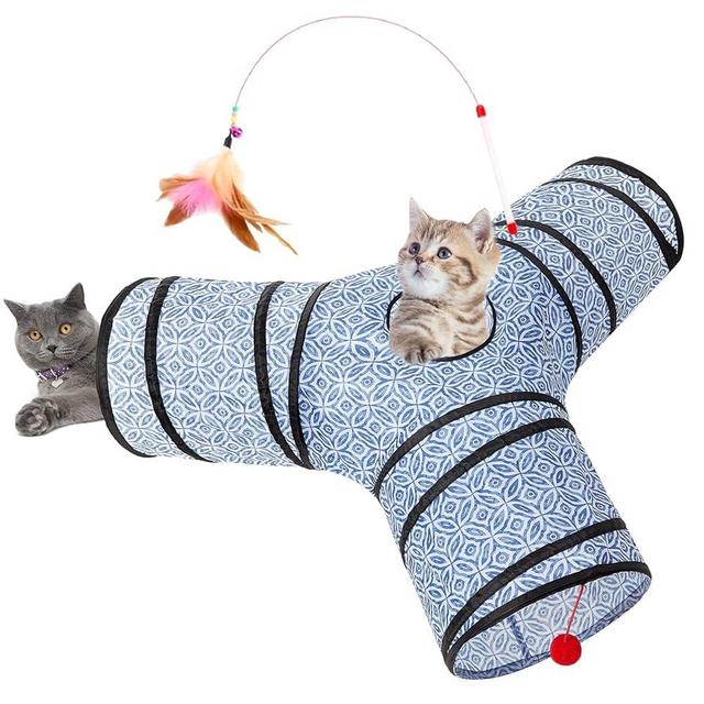 Tempcore 3 Way Collapsible Cat Toys - Indoor Cat Tunnels with Peek Hole & Ball, Perfect for Kittens & Puppies
