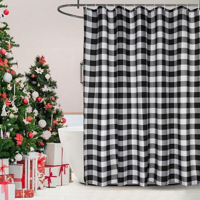 Bentrilisa Buffalo Check Shower Curtain Black White Farmhouse Plaid Design Standard Bathroom Decor Curtain Fabric Waterproof Machine Washable Bath Curtains with 12 Hooks, 72 x 72 Inch