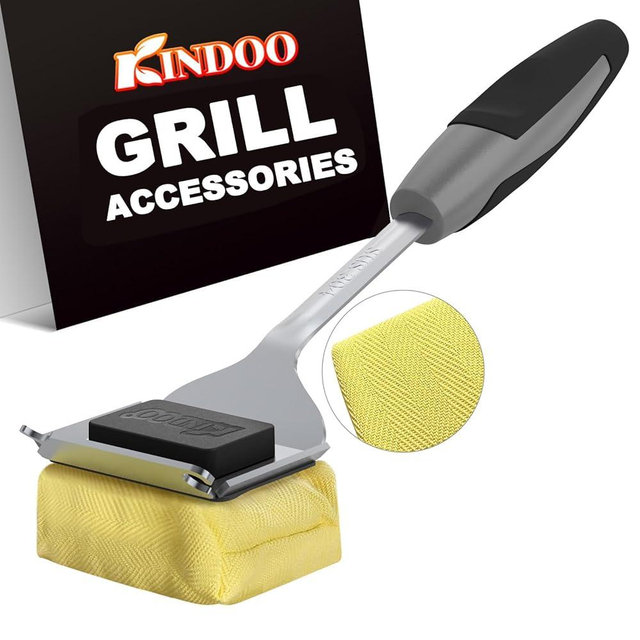 Grill Brush Bristle Free for Outdoor Grill, Steam Grill Cleaning Brush Replaceable BBQ Cleaner Brush Head,Extended Handle, Safe Grill Brush with Scraper for Cast Iron Stainless-Steel Grates,Black