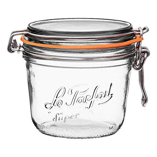Le Parfait Super Terrine - 500ml French Glass Canning Jar w/Straight Body, Airtight Rubber Seal & Glass Lid, 16oz/Pint (Pack of 4) Stainless Wire