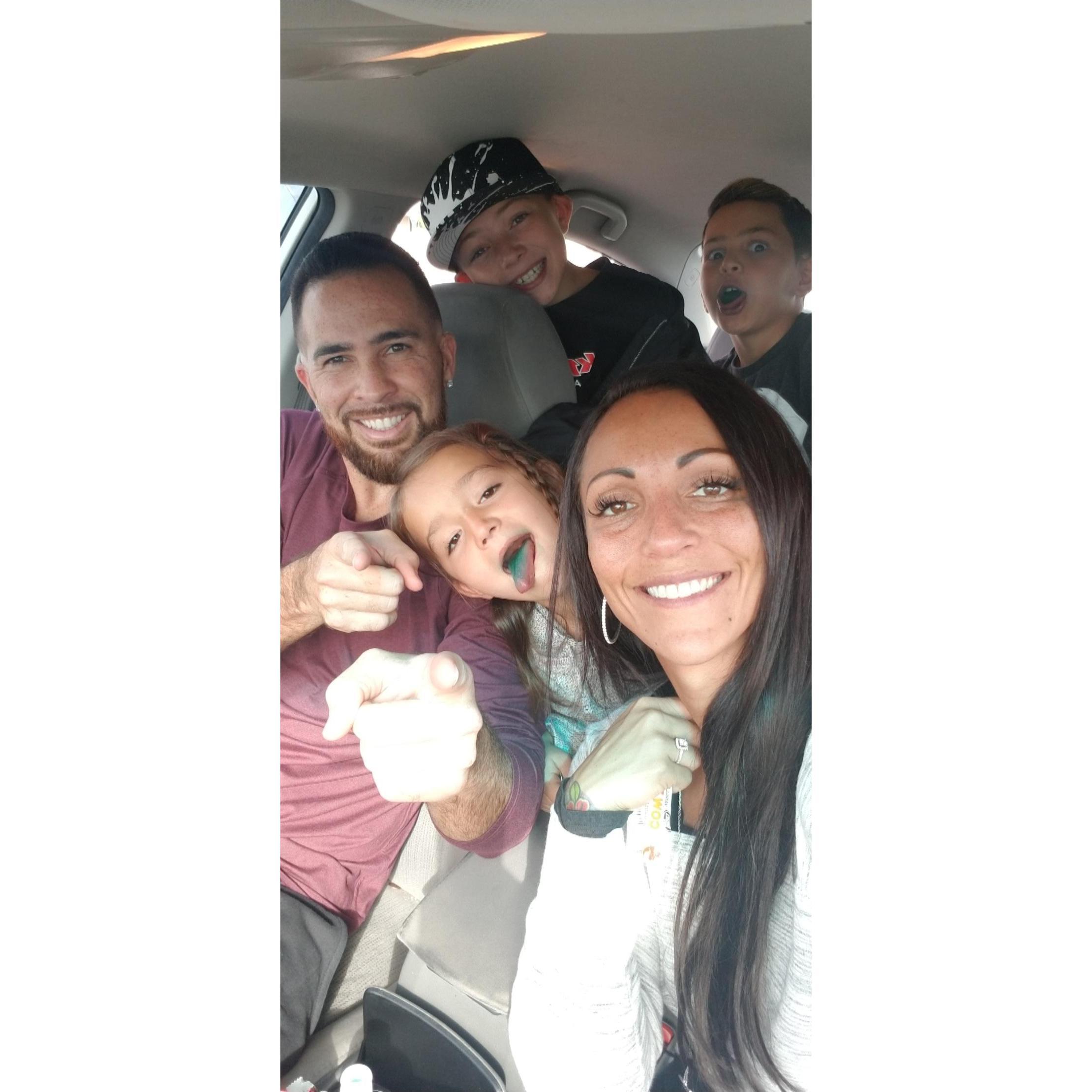 Always trying to get a photo of the five of us. I sure wish we had longer arms!