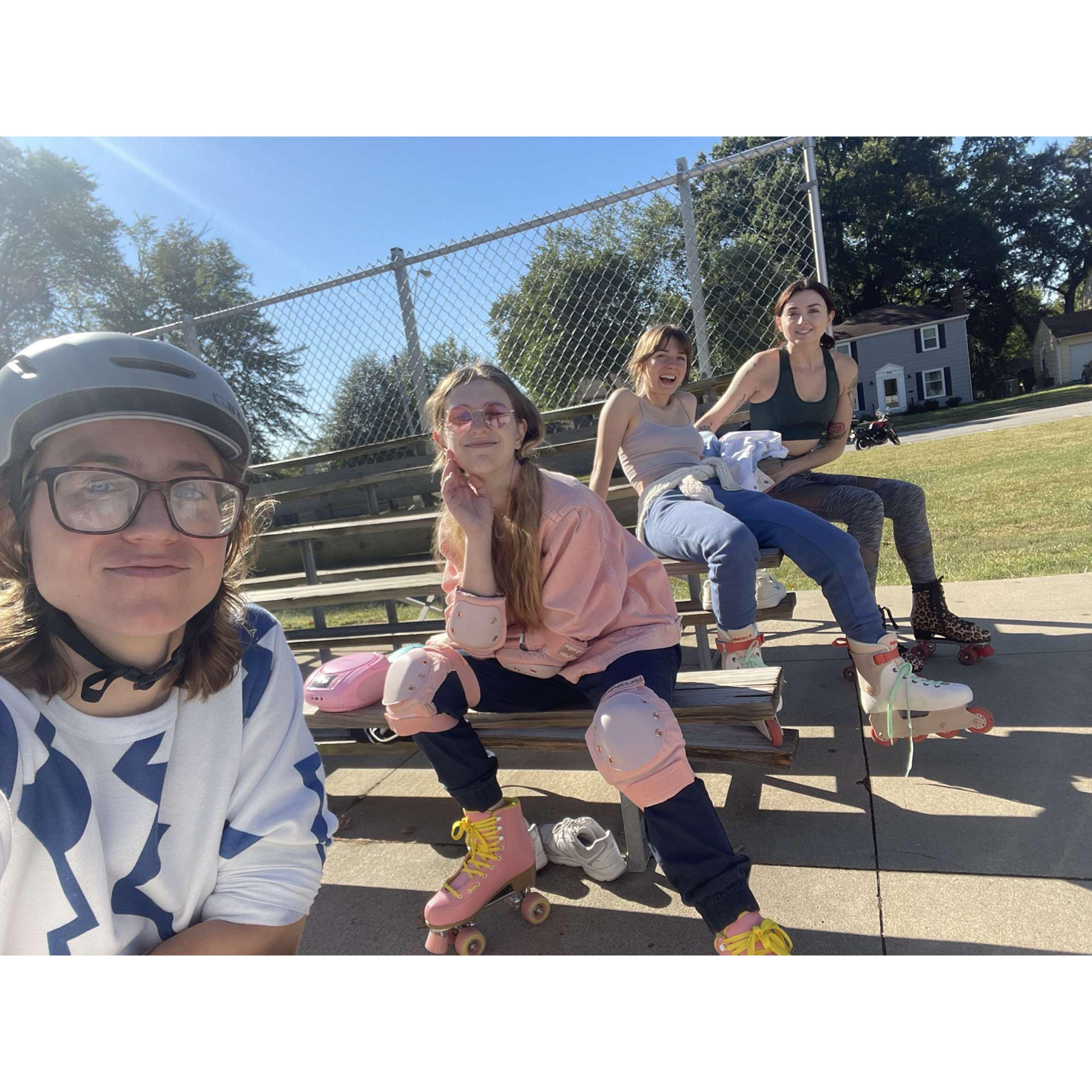 Kate with Courtney, Abby and Jordyn at their "Sk8:30am" roller skate session.