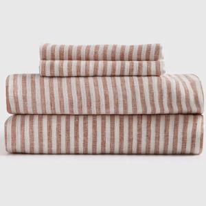 European Linen Stripe Sheet Set in Terracotta/white Stripe