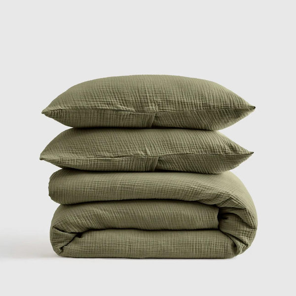 Organic Airy Gauze Duvet Cover Set | Quince in Olive