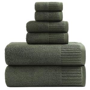 YTYC 27.5x55 Inches Luxury Bath Towels Set of 6 Large, 100 Percent Cotton 650GSM Super Absorbent Soft Shower Towels for Bathroom (Olive Green,6PCS)