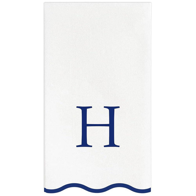 Stxy's Monogram Guest Towels, 40 Lettered Hand Towels - Navy Blue Letter 'H', Decorative Scalloped Monogrammed Paper Napkins, Blue and White Disposable Dinner Napkins for Bathroom, H Christmas Gifts