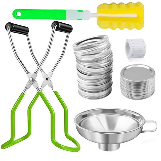 14Pcs Canning Supplies,Mason Jar Canning Lids,Canning Jar Lifter Tongs with Grip Handle Stainless Steel Canning Funnel Sponge Brush and Dissolvable Canning Food Labels for Home Canning Kits (Green)
