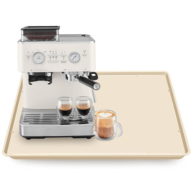 TOHONFOO Silicone Coffee Maker Mat with Lip, 19.7'' x 15'' Heavy Duty Coffee Maker Mat for Countertops, Coffee Tray Fit Under Coffee Maker Appliance Automatic Machines Espresso Accessory, Beige