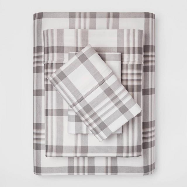 Full 400 Thread Count Printed Performance Sheet Set Plaid Twill Gray - Threshold™