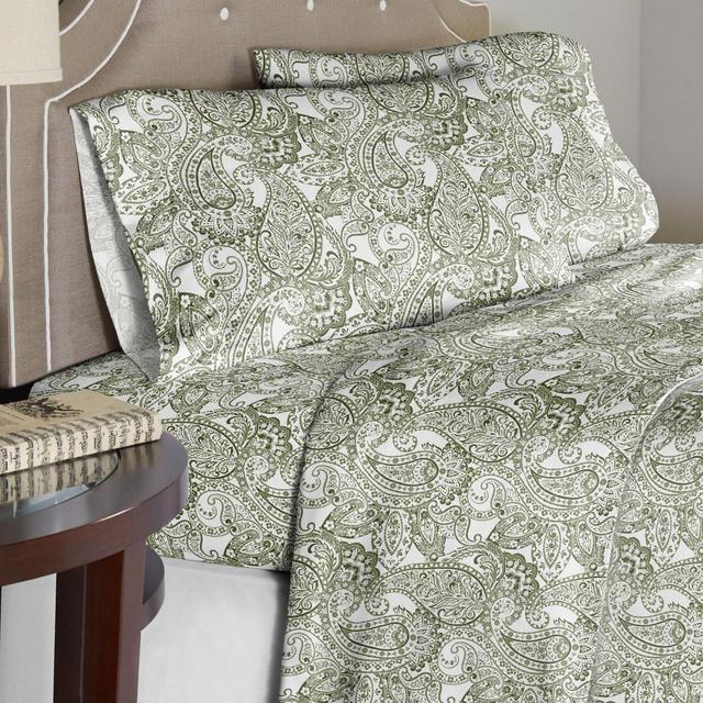 Pointehaven Boho Paisley 200-Thread-Count Queen Sheet Set in Sage