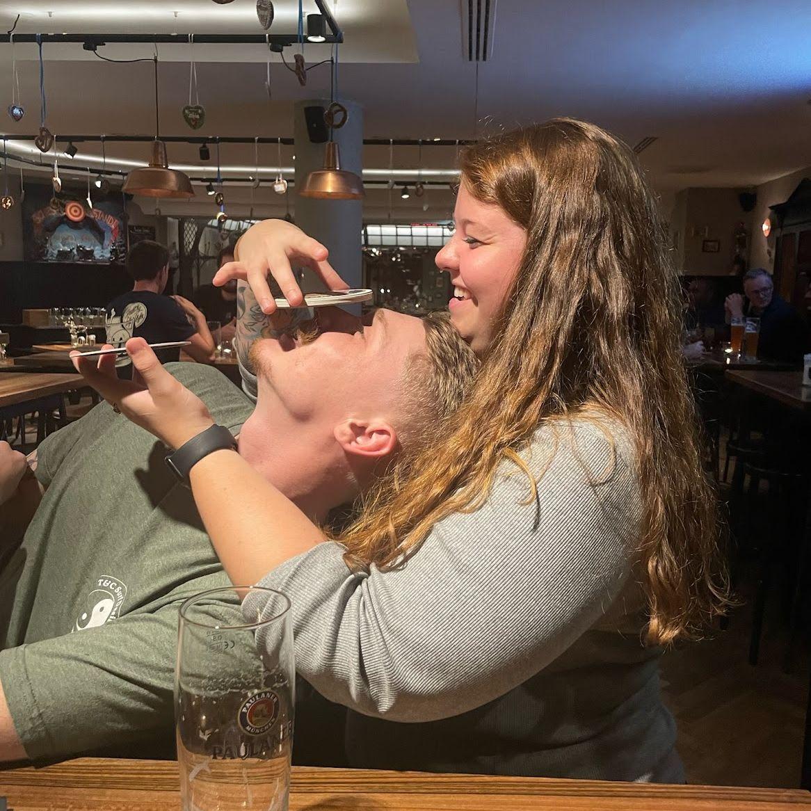 Playing around in the bars on our trip to Munich