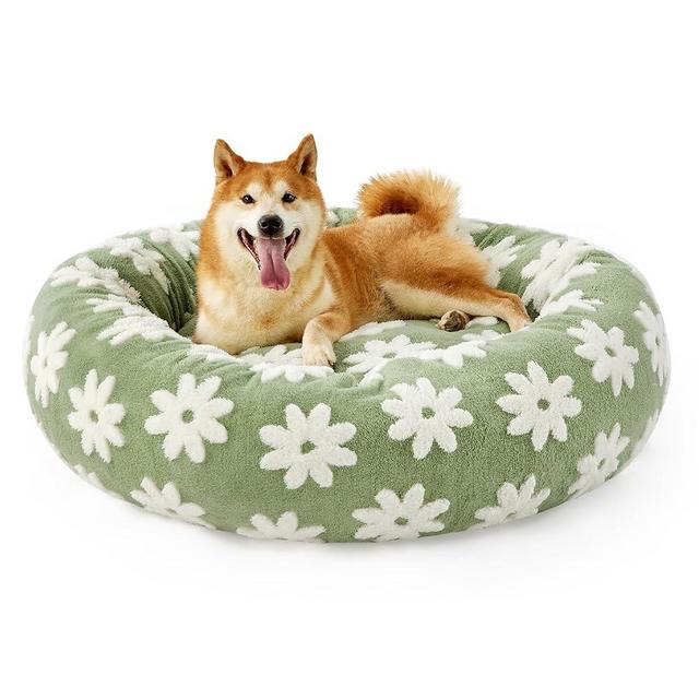 Lesure Donut Small Dog Bed - Round Cat Beds for Indoor Cats Anti-Anxiety Calming Pet Beds, Washable Cute Modern Beds with Teddy Sherpa Plush & Anti Slip Bottom Green