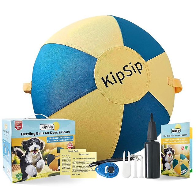 KipSip Herding Ball for Dogs – 18” Dog Training Ball with Handles for Medium & Large Breeds – Non-Chew Interactive Toy for Aussies, Heelers & Collies – Outdoor Exercise & Mental Stimulation Toy