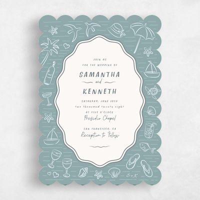 Blue Scalloped Wedding Invitation - Mare Portrait