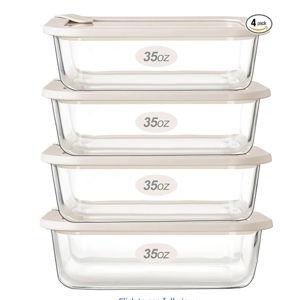 Urban Green Glass Food Storage Containers with Glass Lids, Microwave Safe Food Container Set, Airtight Food Container Set, LeakProof, 100% Plastic Free, White Color, 4pack