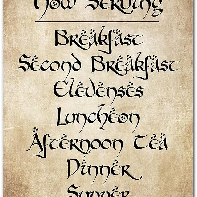 Hobbit Daily Meals Menu Wall Print - Fan Inspired Home Wall Decor - Second Breakfast Kitchen Sign - Perfect Gift for LOTR Fans - 11x14 - Unframed