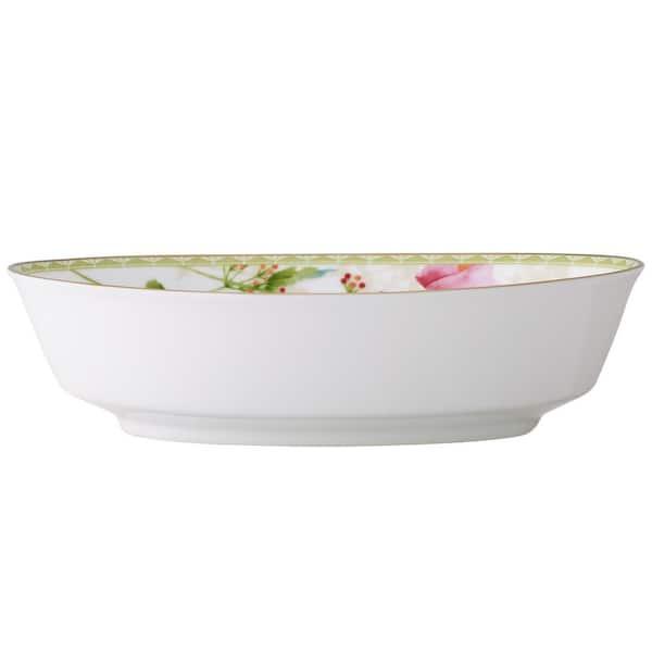 Poppy Place 9.7 in. 32 oz. White and Pink Porcelain Vegetable Serving Bowl (1-Piece)