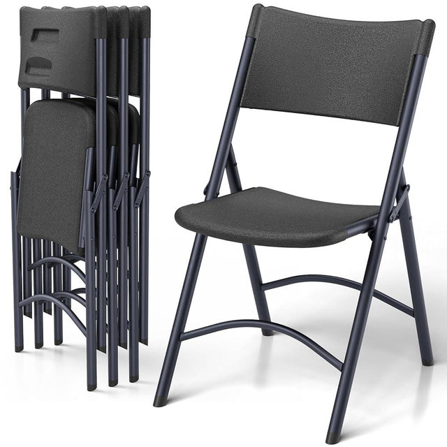MAKE CHANGES Folding Chairs 4 Pack, Outdoor Portable Foldable Chair with Steel Frame, 350lbs Capacity Heavy Duty Metal Black Plastic Folding Chairs for Patio, Picnic, Kitchen, Dining