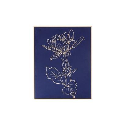 Velvet Lotus Framed Velour Unframed Wall Canvas with Foil Navy/Gold