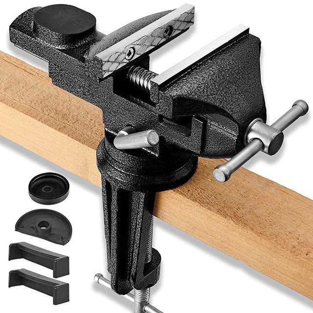 3.2" Table Vise Universal, 360° Swivel Bench Vise Portable Home Vice Clamp-On Vise for Woodworking, Cutting Conduit, Drilling, Metalworking