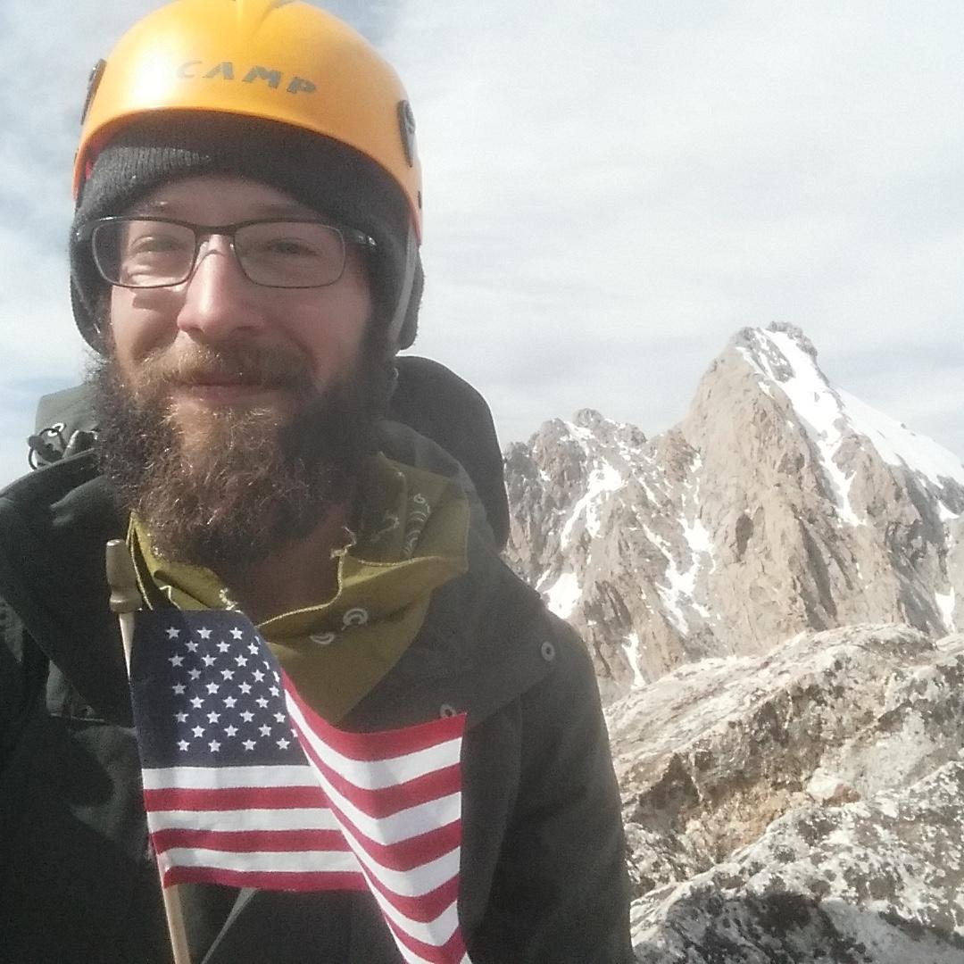 Lane on top of the Middle Teton, July 4th, 2017.