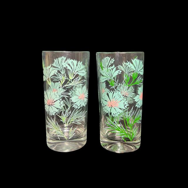Taylor Smith Taylor Ever Yours - 5.5" - Sets of Two - Glasses Tumblers - Aqua & Pink Flowers Boutonniere Pattern - More Beautiful in Person