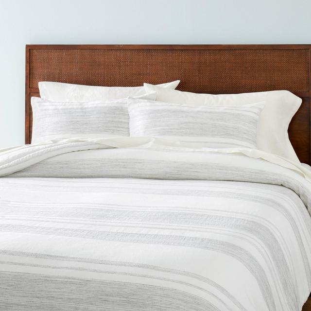 3pc Full/Queen Heathered Stripe Comforter Bedding Set Jet Gray - Hearth & Hand™ with Magnolia