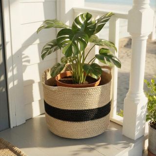 Round Handwoven Paper Rope Basket with Handles