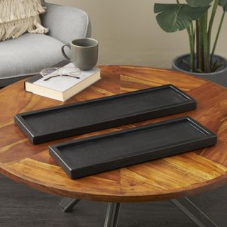 Marble Slim Textured 2-Piece Living Room Decor Tray Set