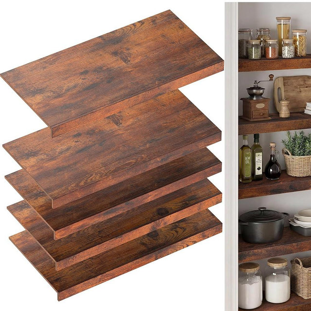 Wire Shelf Covers for Pantry, Premium Engineered Wood Shelf Covers for Wire Shelving, Wire Rack Covers for Closet, Laundry Room, Easy Assembly, Rustic Brown (5pcs, 24" W x 12" D), Patent Pending