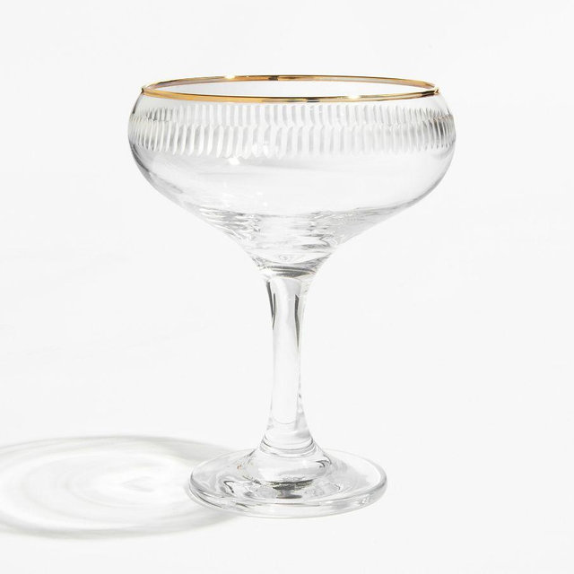 Etched Gold Rim Coupe Glasses, Set of 4
