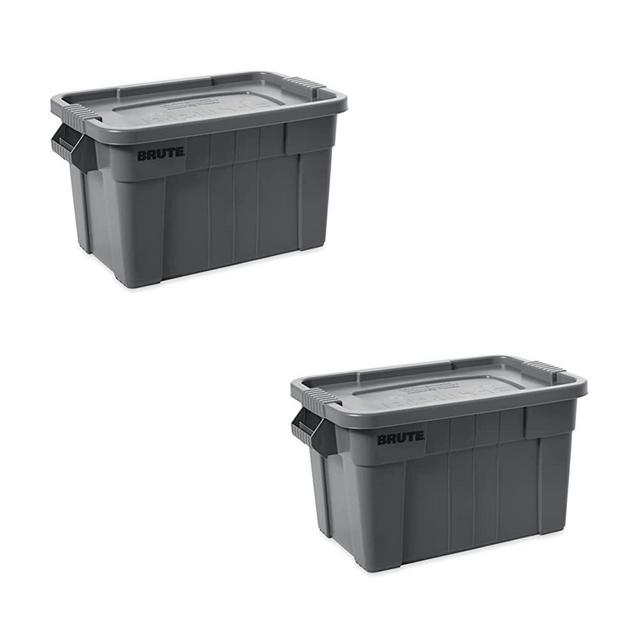 Rubbermaid Commercial Products Brute Tote Storage Container with Lids-Included, 20-Gallon, Gray, Rugged/Reusable Boxes for Moving/Storing in Garage/Basement/Attic/Jobsite/Truck/Camping, 2 Pack