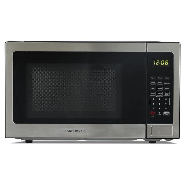 Farberware 1.1 Cu. Ft. Countertop Microwave Oven – 1000 Watts Power, Auto Cook Settings, Defrost, Easy Clean and Child Safety Lock - Stainless