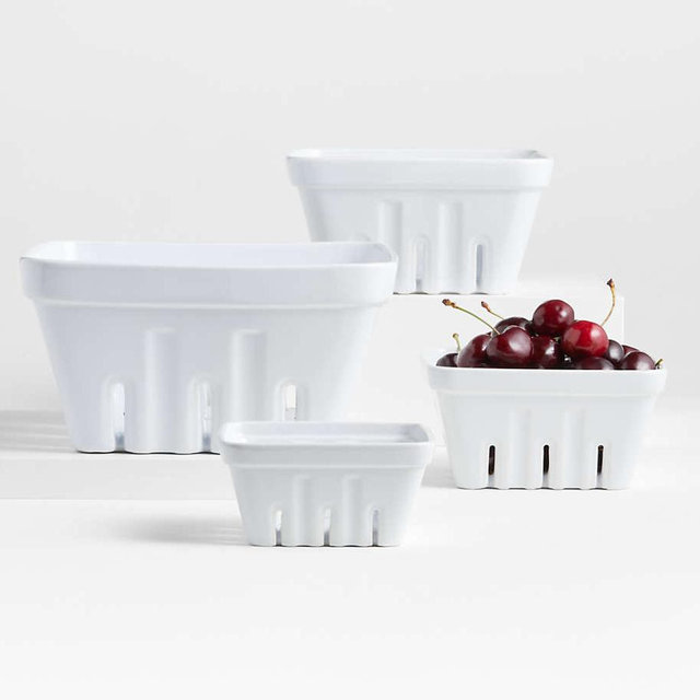 Crate & Barrel | White Berry Box Colanders, Set of 4