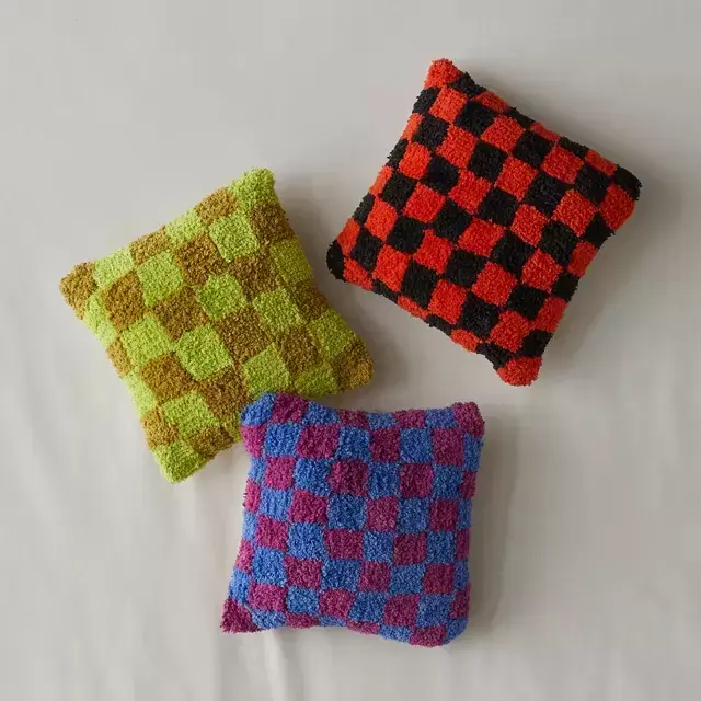 Checkerboard Tufted Mini Throw Pillow - Lime