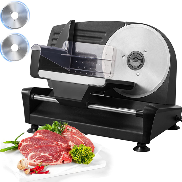Aicok Meat Slicer 200W Electric Deli and Food Slicer with Two Removable 7.5" Stainless Steel Blade, 0 - 15 mm Adjustable Thickness