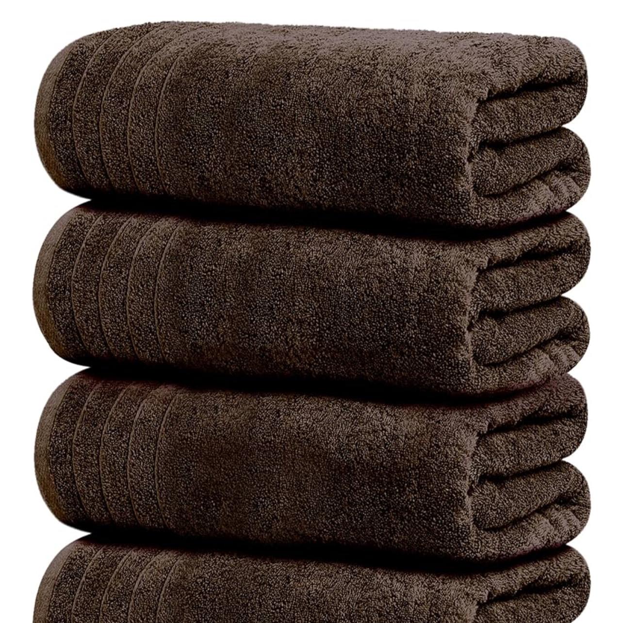 Tens Towels Pack of 4 Extra Large Bath Towels 30 x 60 Inches, 100% Cotton, Larger & Lighter Weight, Quicker to Dry, Super Soft and Absorbent, Perfect for Bathroom, Brown