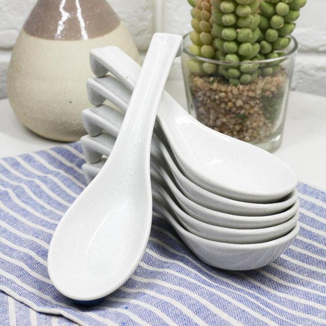 Japanese Ceramic White Soup Spoons Set Of 6