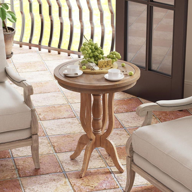 LONYKE Farmhouse Accent End Table, Rustic Side Table with Natural Top for Family, Dining or Living Room, Handcrafted Finish, Narural Wood Color