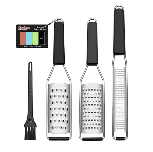 Cambom Lemon Zester Grater Three-piece Suit - Heavy Duty Kitchen Tool for Parmesan Cheese, Ginger, Garlic, Nutmeg, Chocolate, Vegetables，Fruits，Stainless Steel Grater Dishwasher Safe Black