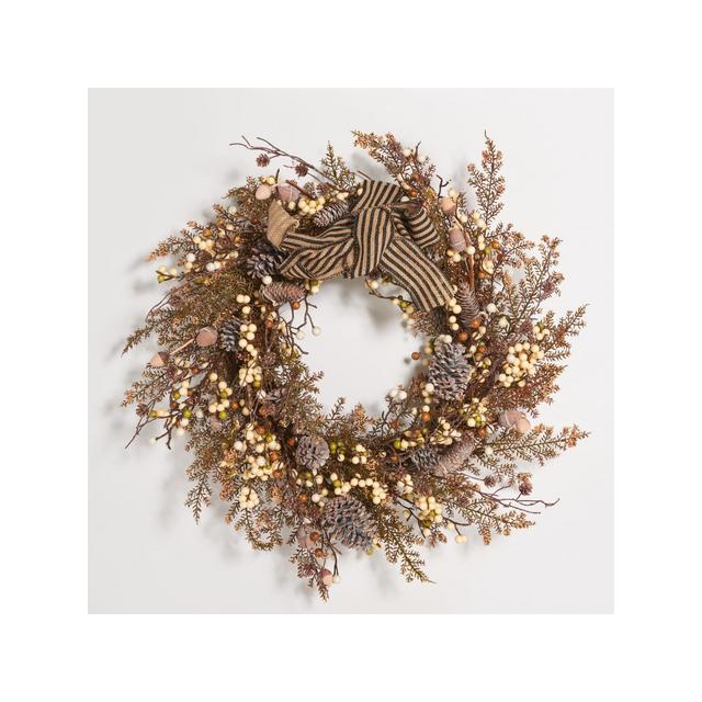 Faux 31" Berry & Pine Cone Wreath W/ Bow - Multicolored - Safavieh