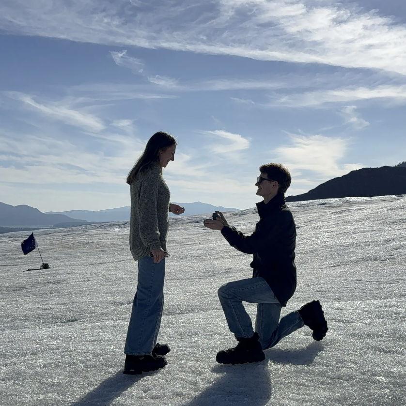 We got engaged during our recent trip to Alaska. Ethan planned a surprise helicopter tour and proposed on top of the Mendenhall Glacier in Juneau!