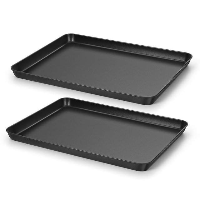 E-far Baking Sheet Set of 2, 16" x 12" x 1" Large Cookie Sheet Pan for Baking, Nonstick Carbon Steel Baking Trays for Oven, Heat-Resistant & Easy Clean, Black