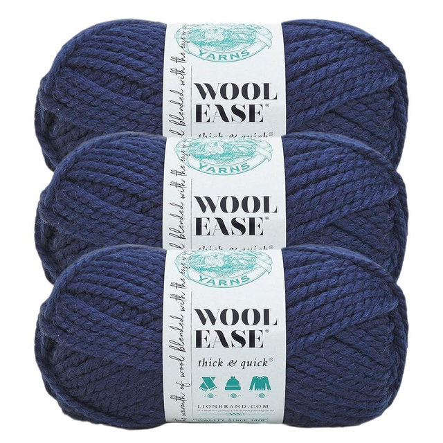 Lion Brand Yarn Wool-Ease Thick & Quick Yarn, Soft and Bulky Yarn for Knitting, Crocheting, and Crafting, 3 Pack, Navy