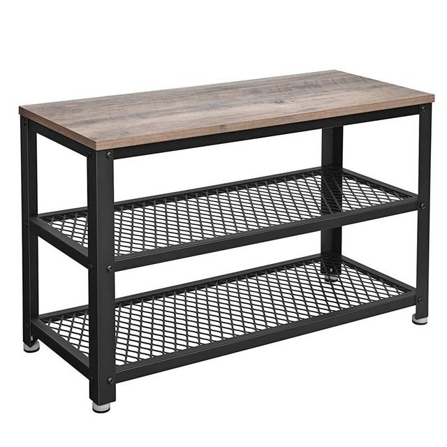 VASAGLE BRYCE Shoe Bench, 3-Tier Shoe Rack, Storage Shelves with Seat, for Entryway, Living Room, Hallway, Accent Furniture, Steel Frame, Industrial Design, Greige and Black ULBS73MB