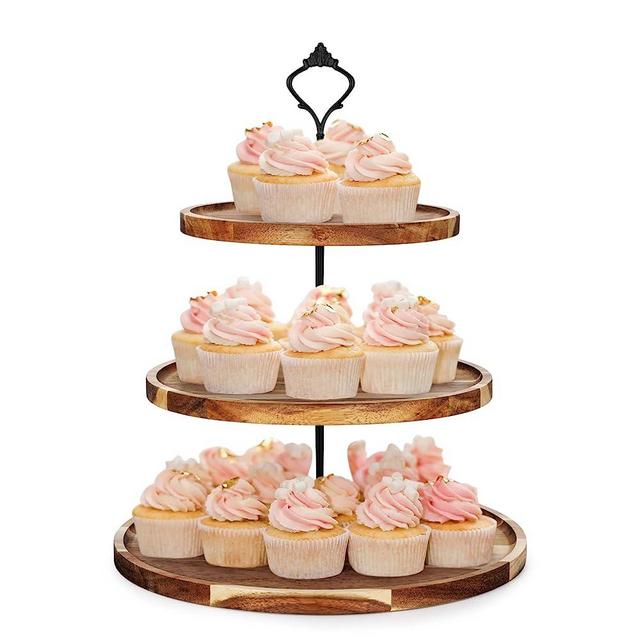 NOEIAF Wooden Cupcake Stand Large 3 Tier Serving Tray Rustic Cake Stand Wood Cupcake Tower for 24 Cupcakes Farmhouse Dessert Display Stands for Wedding, Birthday, Tea Party, Baby Shower, Kitchen Decor